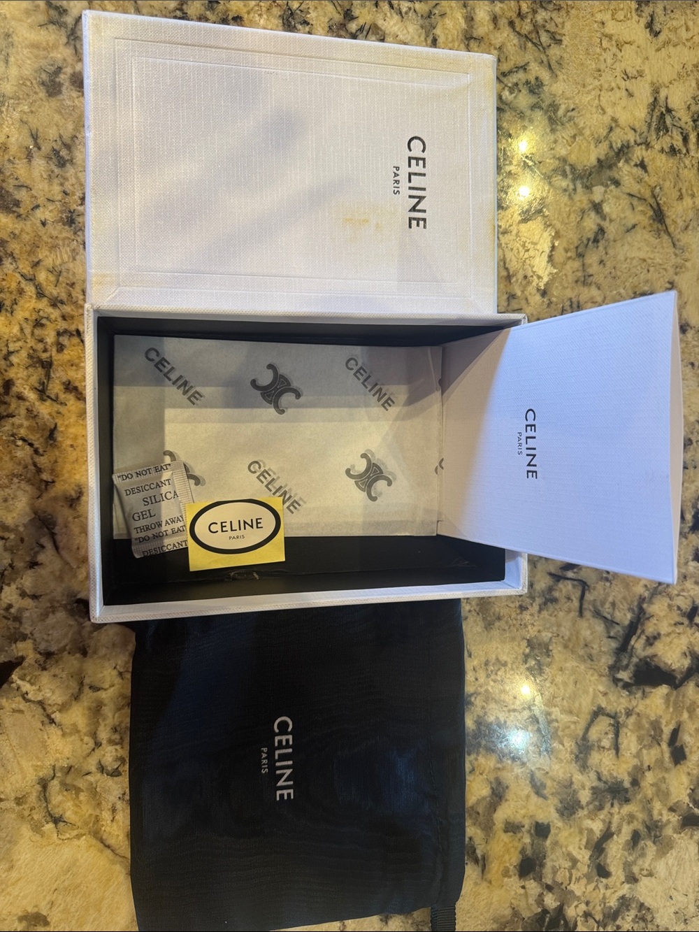 Celine Box w/Card, Celine Tissue + Dusty